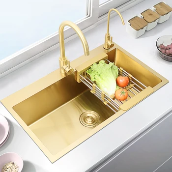 Златни Нано Кухненска мивка от неръждаема Стомана, с една Чл 304, Мивка ръчно изработени 60x45 см