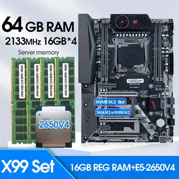Дънна платка JINGYUE TITANIUM X99D4 Комплект с процесор E5 2650 V4 CPU LGA 2011-3 64G (4*16) DDR4 ECC RAM Memory M. 2 NVME SATA M. 2