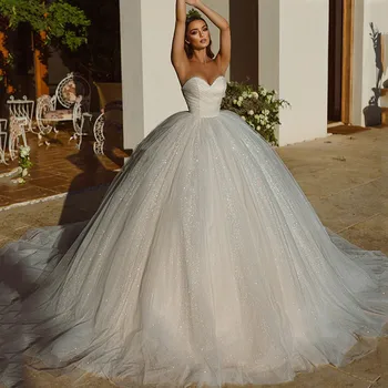 Лъскави Сватбени рокли, на Булки 2023, Пищни Сватбена рокля от Тюл С пайети, Арабски Vestidos De Noiva Robe Mariage