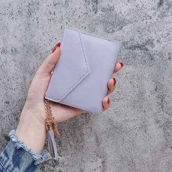 Жена чантата си, Сладък студентски висулка с пискюл, Кратък чантата си, Trend Малък модерен портфейл, чанта, Дамска чанта за карти