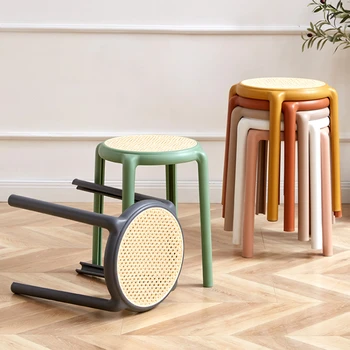 Дебели маса за хранене, столче за домашна употреба за възрастни Модерна Проста Штабелируемая Висока Пейка Модни Творчески пластмасови кръгли столове Стол