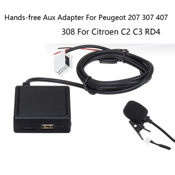 Bluetooth Aux Кабел-приемник с USB Микрофон, Адаптер за хендсфри Aux За Peugeot 207 307 308 407 За Citroen C2 C3 RD4