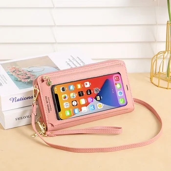 Прозрачната чанта-портфейл за мобилен телефон със сензорен екран, дамски проста диагонално анти-кражба многофункционална чанта-клатч през рамо
